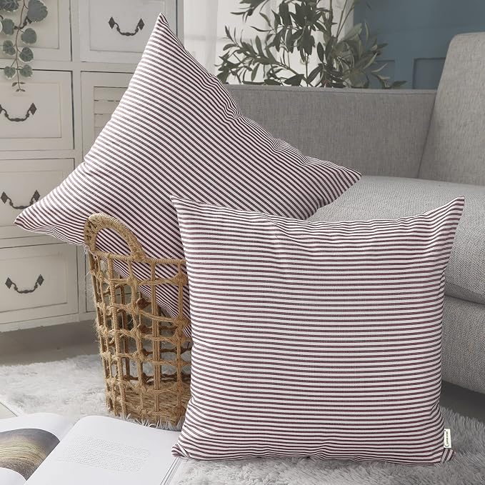 Red and White Farmhouse Striped Outdoor Throw Pillow Covers 18x18 Set of 2 | Soft Red Couch Throw Pillow Covers 18 x 18, Red and White Striped Christmas Pillow Covers Set of 2, Outdoor Front Porch Patio