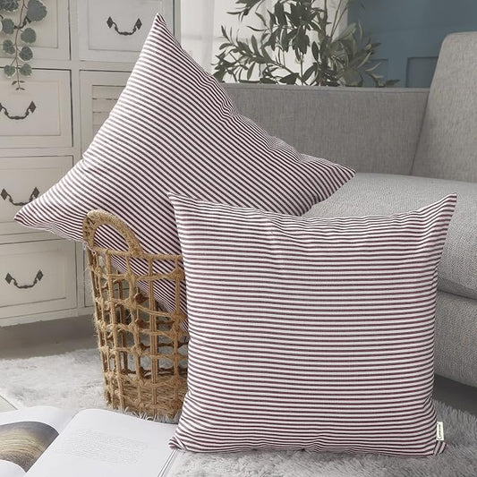 Red and White Farmhouse Striped Outdoor Throw Pillow Covers 18x18 Set of 2 | Soft Red Couch Throw Pillow Covers 18 x 18, Red and White Striped Christmas Pillow Covers Set of 2, Outdoor Front Porch Patio