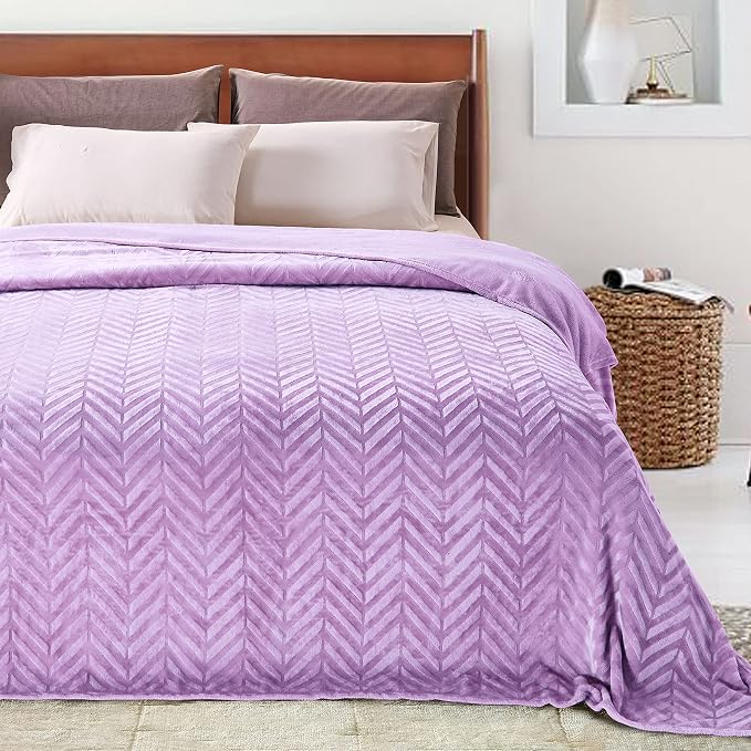 Whale Flotilla Flannel Fleece Bed Blanket Twin Size, Lilac | Lightweight Breathable Soft Bedspread, Plush Fluffy Coverlet Chevron Design Decorative Blanket for All Season, 60x80 Inch