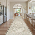 Madane Hallway Runner Rug 3x16 Washable Kitchen Runners Long, Ivory/Brown | Vintage Non-Slip Wide Area Rugs 16ft for Entryway, Low-Pile Farmhouse Indoor Floor Carpet for Living Room Bedroom