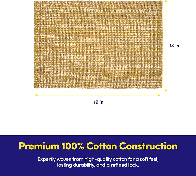 Sweet Home Collection 100% Cotton Placemats for Dining Room Rectangle Two Tone Woven Fabric 13" x 19" Soft Durable Table Mat Set, Set of 6, Gold