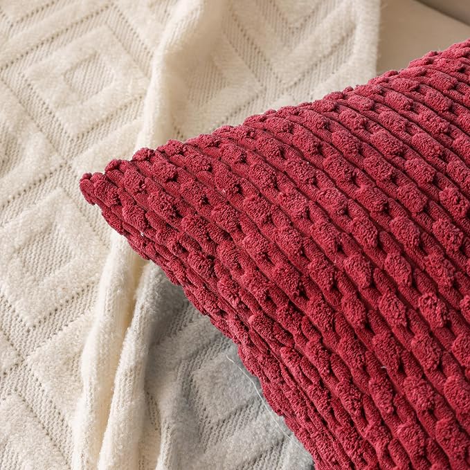 Set of 4 Burgundy Decorative Throw Pillow Covers 18x18 Inch Corduroy Pillow Covers for Bed Couch Sofa Living Room Soft Square Cushion Cases