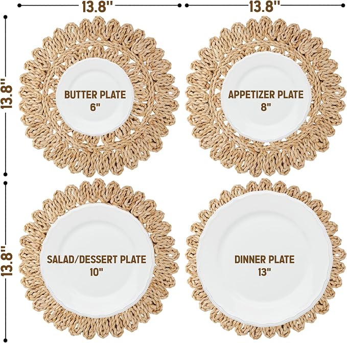 13.8" Corn Husk Woven Round Placemats Set of 10 - Wicker Boho Farmhouse Placemats - Rattan Table Mats Like Water Hyacinth for Dining Table, Wedding, Home