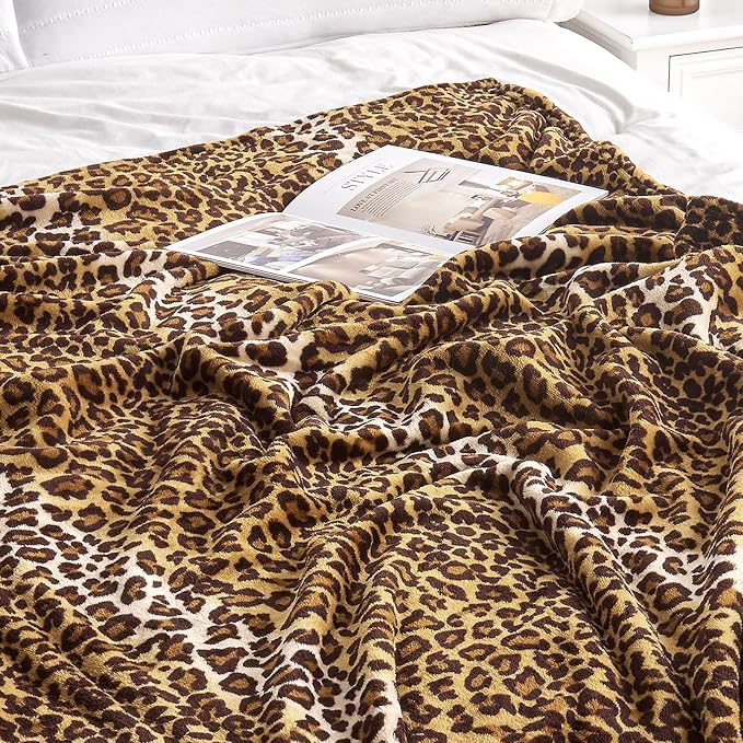 Edenleaf Fleece King Size Super Soft Cozy Leopard Print Blanket for Couch Bed, Cheetah Print Blanket for All Seasons 90"x108" (Dark Brown)