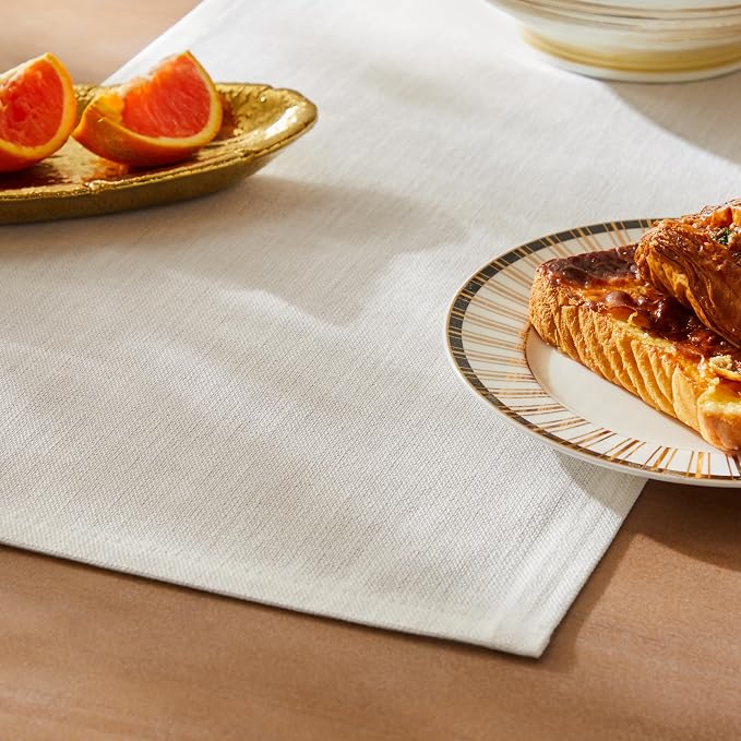 ZeeMart Rustic Cotton Linen Table Runner, 13x90 Inches Off White | Farmhouse Style Linen Table Runners 90 Inches Long, Washable Kitchen Dining Table Decoration for Home Party Decor
