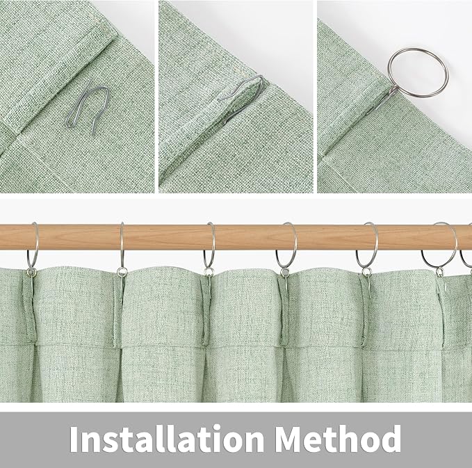YoungsTex Sage Geen Kitchen Linen Curtains 36 Inch Length, Light Filtering Short Burlap Textured Drapes for Cafe Bathroom Small Window Rustic Country with Pinch Pleated, 2 Panels, 40 X 36 Inch