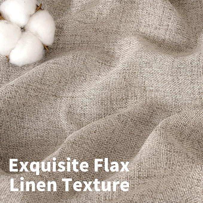 YoungsTex Dark Oatmeal Linen Curtains 45 Inch Length for Short Window, Tan Semi Sheer Drapes with Rod Pocket Back Tab Textured Light Filtering for Bathroom Bedroom, 2 Panels, 42 X 45 Inch