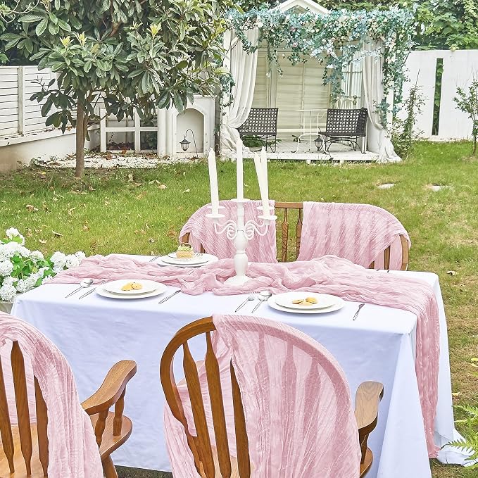 IVAPUPU Pink Table Runner 120 Inches for Wedding Birthday Party Home Decor | 2 Pcs Boho Gauze 10FT Cheesecloth Table Runners for Baby Shower Decorations Summer Garden Farmhouse