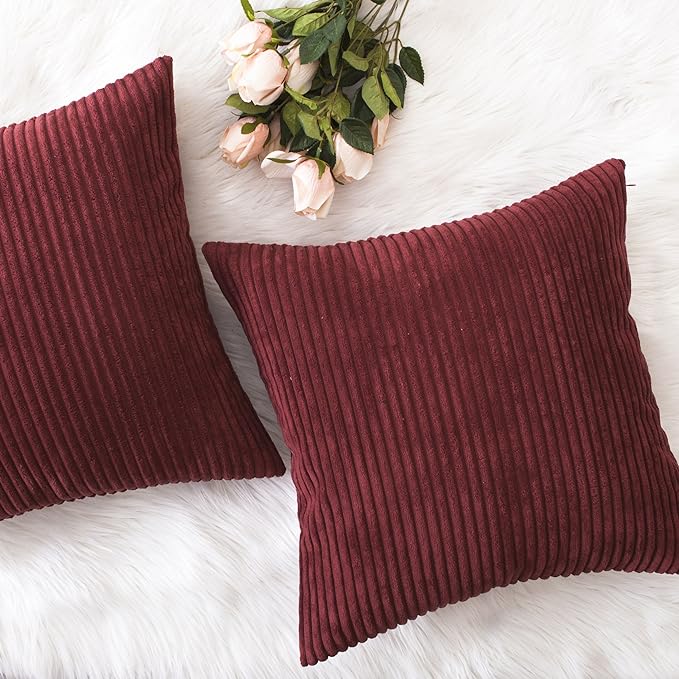 Home Brilliant 16x16 Pillow Covers Super Soft Corduroy Decorative Throw Pillows Cover 40x40 cm Dark Red Velvet Throw Pillows for Couch Sofa Living Room Bedroom, 16 x 16 Inch, Burgundy