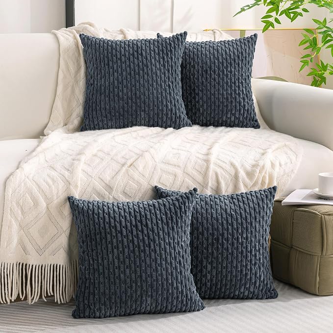 Set of 4 Grey Blue Taupe Decorative Throw Pillow Covers 26x26 Inch Corduroy Pillow Covers for Bed Couch Sofa Living Room Soft Square Cushion Cases