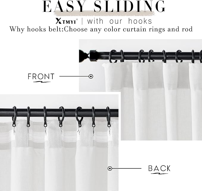 XTMYI 92 Inch Curtains Length 2 Panels Set,Back Tab Linen Sheer Window Curtains Living Room Bedroom,50x92 in Long,White