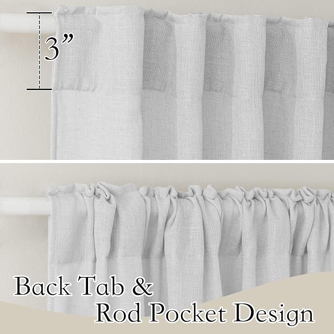 RYB HOME Farmhouse Boho Linen Sheer Curtains 90 inches Long for Living Room | Flax Linen Blend, Light Filtering, Semi Sheer, Wrinkle Resistance, Back Tab, Dorm Dining Room, W52 x L90, 2 Panels, Dove Grey