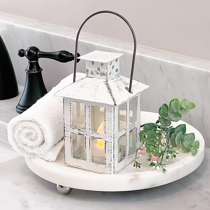 Kate Aspen Rustic Farmhouse Decor White Candle Holder Lantern Decorative (5 Inch), Wedding Decoration, Centerpiece Table Decorations, Home Decor, Shelf Decor, Fireplace Lantern