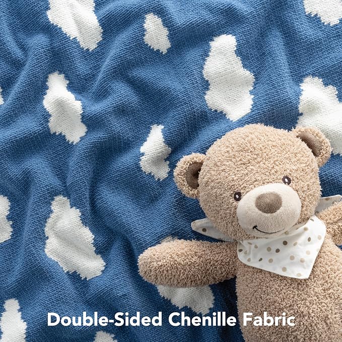 Berkshire Chenille Knit Throw Blanket,Ultra-Plush Reversible Soft Throw,Cozy Couch & Bed Blanket with Cute Pattern,Ideal Gift(30x40 Inches,Bouncy Clouds Harbor Blue)