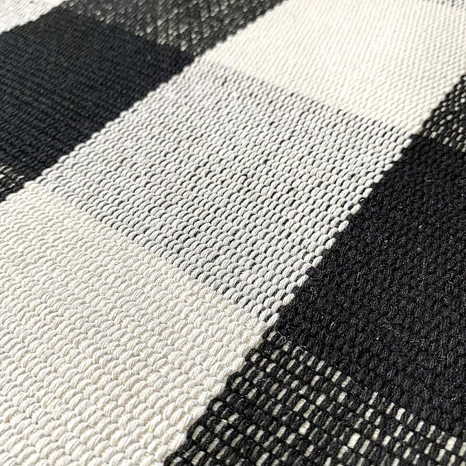 LEVINIS Door Mat - Cotton Rugs Black and White Checkered Plaid Rug for Kitchen/Bathroom/Entry Way 27.5'' x 43''
