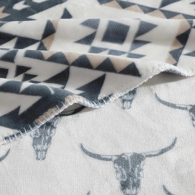 Wrangler - Blanket, Soft & Reversible Flannel Bedding, Yellowstone Inspired Throw Blanket for Couch or Bed (Dakota Grey, 60" x 70")