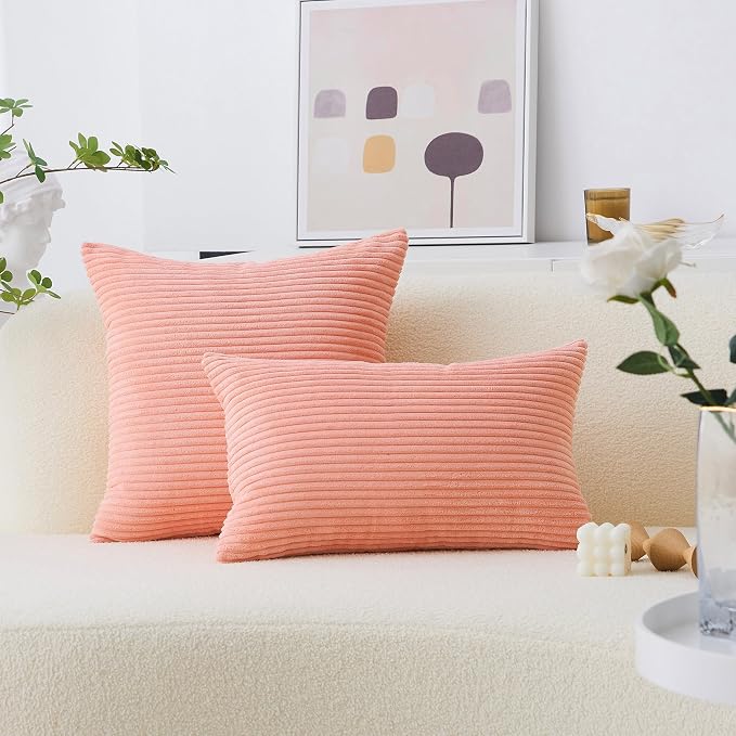 Home Brilliant Pink Pillow Covers 60x60 cm Set of 2 Plush Velvet Corduroy Throw Euro Pillow Sham Soft Pillow Cover for Daily Gifts, 24 x 24 inch, Coral