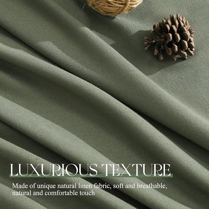Jowels Loden Green Linen Curtains 96 Inch Long 2 Panels for Living Room | Olive Green Light Filtering Sheer Curtain,Back Tab Pocket Pleated Look, Farmhouse Textured Privacy Drapes for Bedroom Window