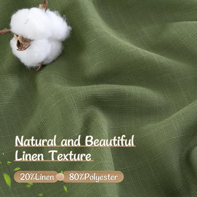 Light Filtering Semi Sheer Linen Curtains 72 Inch Length, Sage Green | Living Room, Curtains for Bedroom, Farmhouse, Spring Decor, Window Drapes, Back Tab Rod Pocket, 2 Panels, 34 x 72 Inch