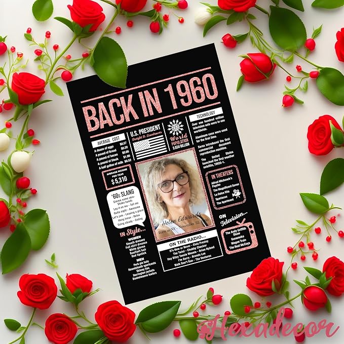 Happy 65th Birthday Decorations Women - Personalized Gifts For 65 Year Old, Rose Gold 65 Birthday Decorations, 65 Yr Old Bday Decor, Party Decorations, Over The Hill Party Supplies, Presents Poster