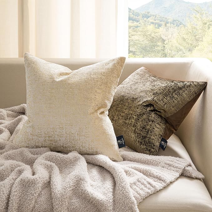 Phantoscope Pack of 2 Sparkling Velvet Geometric-pattern Throw Decorative Pillow Cover Soft Gold Glitter Square Cushion Cover Pillowcase for Couch Bed and Chair, Dark Brown, 18 x 18 inches, 45 x 45 cm