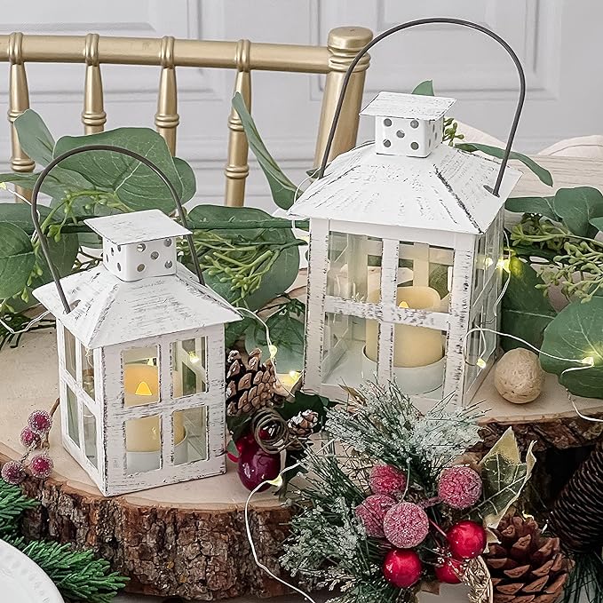 Kate Aspen Rustic Farmhouse Decor White Candle Holder Lantern Decorative (5 Inch), Wedding Decoration, Centerpiece Table Decorations, Home Decor, Shelf Decor, Fireplace Lantern