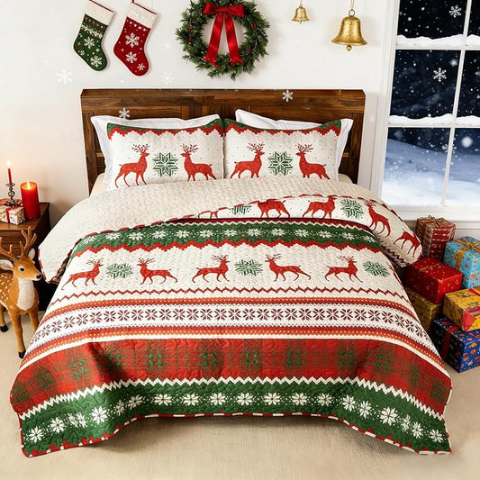 Whale Flotilla Patchwork Quilts Queen Size, Extra Soft Floral Bedspreads | Happy Snowflake Reversible Lightweight Full Queen Quilt Bedding Set, Printed Coverlets with 2 Pillow Shams for All Seasons