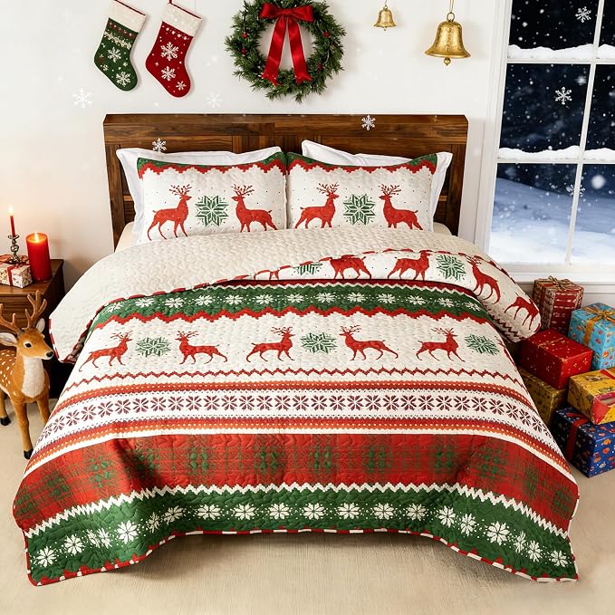 Whale Flotilla Patchwork Quilts Twin Size, Extra Soft Floral Bedspreads | Happy Snowflake Reversible Lightweight Twin Quilt Bedding Set for Bed, Printed Coverlets with 1 Pillow Sham for All Seasons