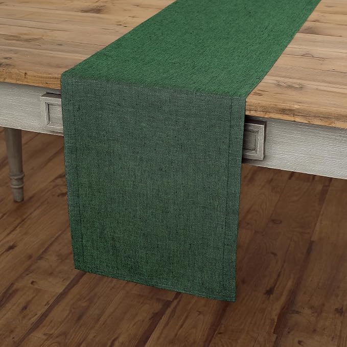 Solino Home 100% Pure Linen Table Runner Green Woven, Athena 14 x 72 in | brings a tailored look to family meals and hosting, European flax fibres, effortlessly elegant, soft, OEKO-TEX Certified