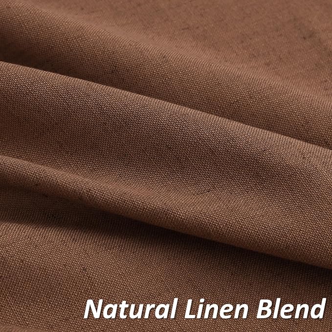 Caramel Brown Linen Curtains 108 Inches Long 2 Panel Set Rod Pocket Semi Sheer Dining Room Cozy Bedroom Decor Cotton Look Country Rustic Farmhouse Boho Curtains 52x108