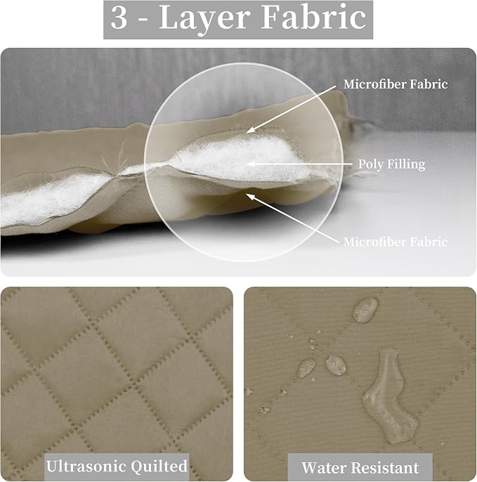 Easy-Going Reversible Quilt Set King, Bedspread with 2 Shams, Beige/Beige | Machine Washable Lightweight Bed Comforter, 1 Quilt + 2 Pillow Shams, All Season Bed Coverlets for Bedroom