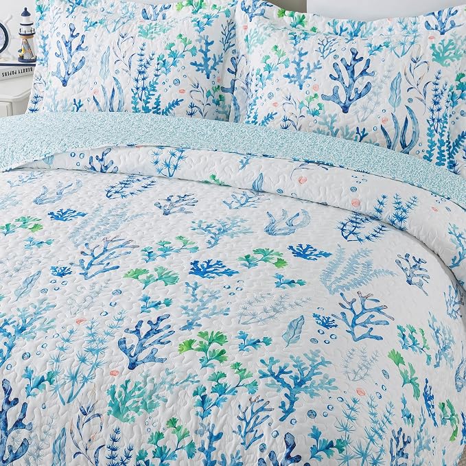 NEWLAKE Quilt Bedspread Sets - West Coastal Pattern Reversible Coverlet Set, King Size
