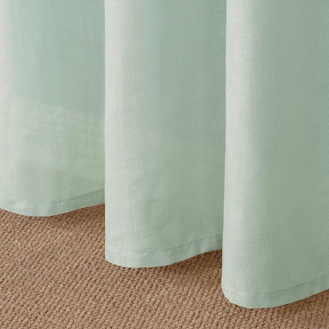 YoungsTex Light Green Linen Semi Sheer Curtains 45 Inch Length, Short Drapes Lightweight with Grommet Light Filtering for Living Room Window, 2 Panels, 52 X 45 Inch