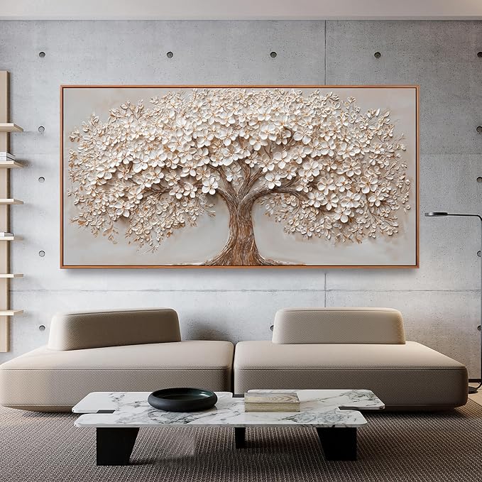 Canvas Wall Art Decor Prints Oversized Wall Art Pictures for Living Room Tree of Life Wall Art Decor Canvas Art Wall Decor Modern Large White Wall Art Prints Framed Artwork for Walls Bedroom Office Decor 29" X 58"