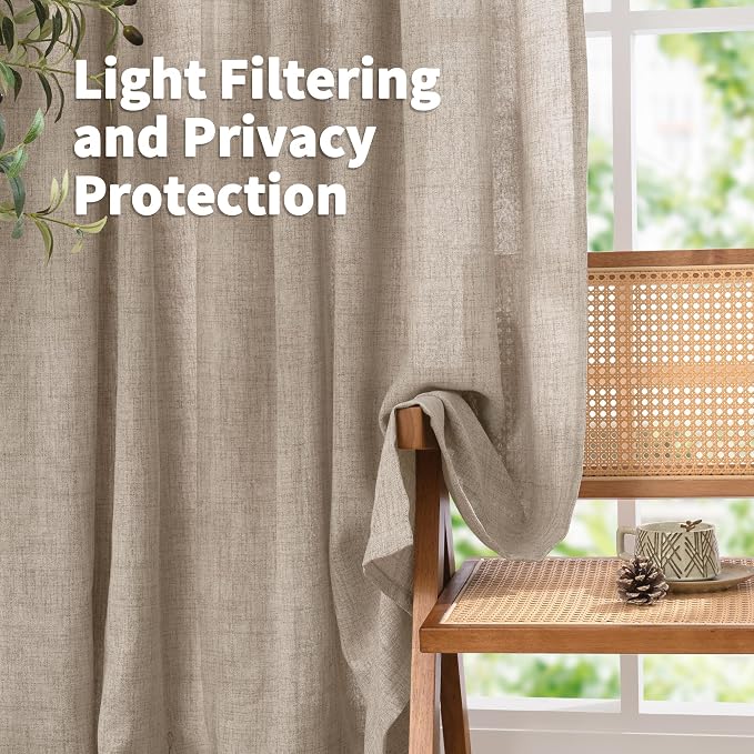 YoungsTex Oatmeal Linen Curtains 84 Inch Length for Living Room 2 Panels, Light Filtering Drapes with Back Tab Natural Window Treatments for Bedroom, 40 X 84 Inch