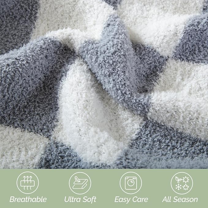 Elegant Comfort Premium Checkered Reversible Throw Blanket - Ultra Soft and Lightweight, Luxury Knitted Breathable Fleece for Couch, Bed, Sofa - Warm Velvet Fluffy Throw, 50 x 70 Inch, Gray