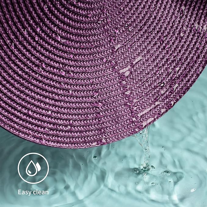 FunWheat Round Braided Placemats Set of 6 Table Mats for Dining Tables Woven Washable Non-Slip Place mats 15 inch(Purple, 6pcs)