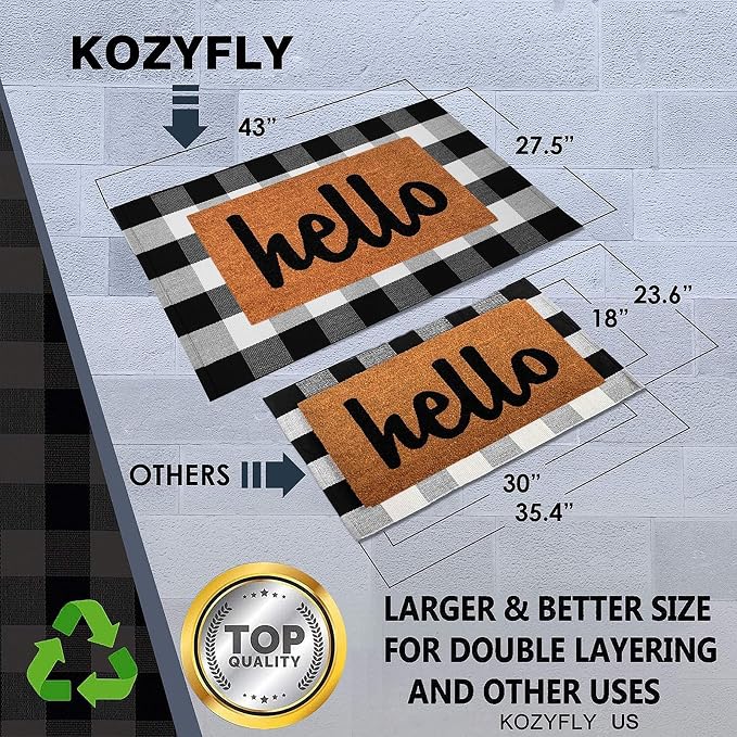KOZYFLY Buffalo Plaid Area Rugs 27.5x43 Inches Black and White Checkered Rug Washable Front Door Mat Hand Woven Cotton Outdoor Rug Small Rug for Front Porch Kitchen Entryway Patio Bathroom | Washable Front Door Mat, Woven Cotton Outdoor Rug, Indoor Sma...