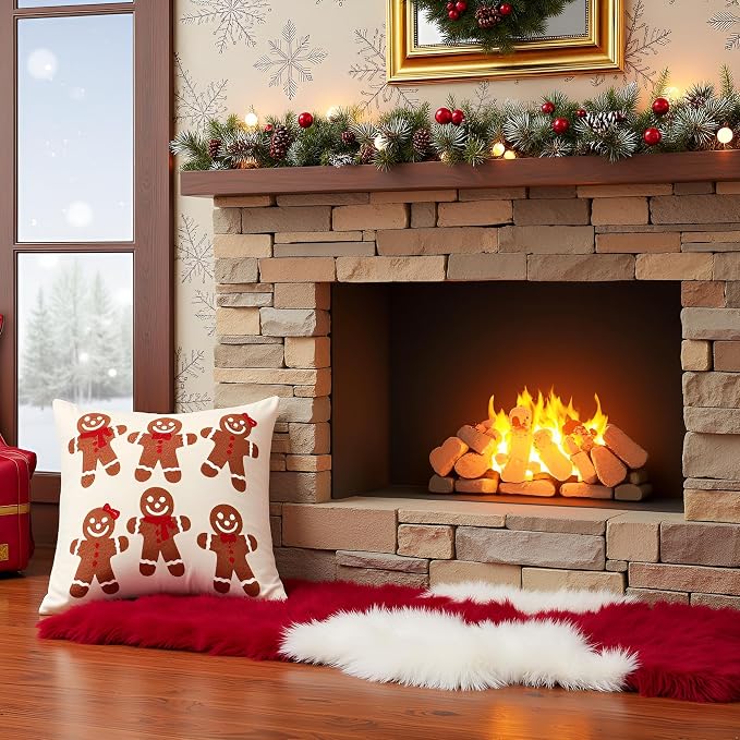 Christmas Throw Pillow Covers 18x18 Set of 2 Brown Gingerbread Man