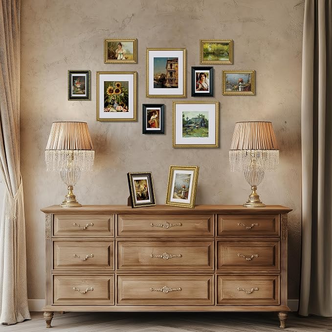 eletecpro 8x8 Vintage Picture Frame, Glass Cover, Gold, 2-Pack