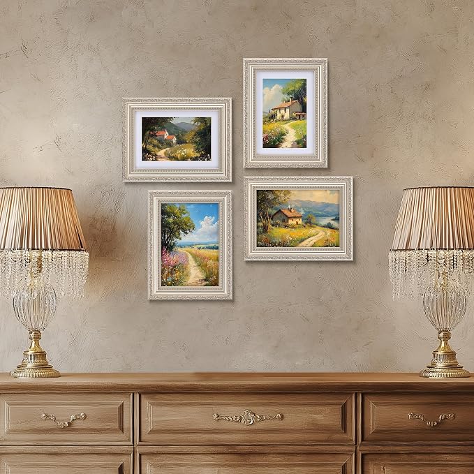 eletecpro 5x7 Vintage Picture Frame, Glass Cover, Silver Beige, 2-Pack