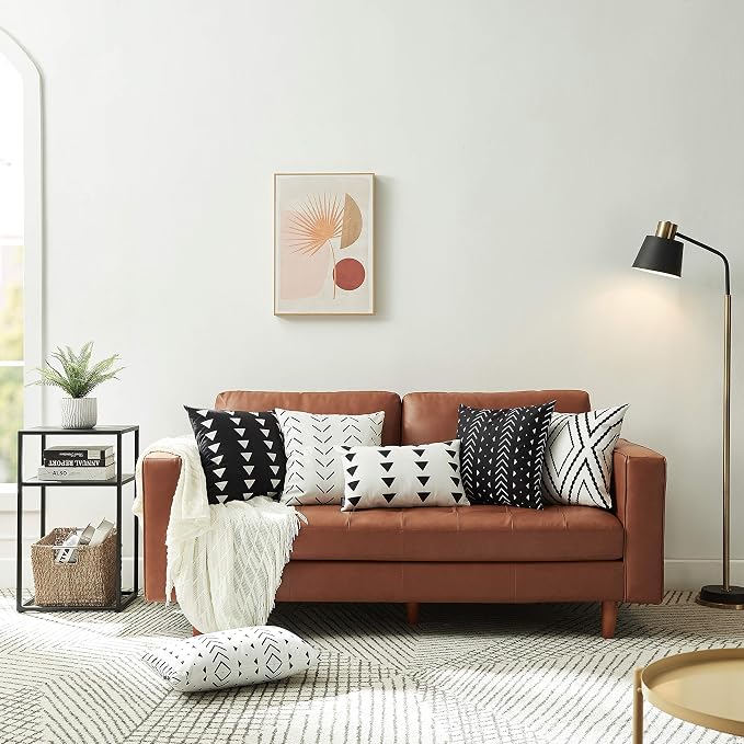 Set of 2 Boho Pillow Covers 22 x 22 inches White Square Pillow Covers with Black Arrows Print Polyester Blend Decorative Throw Pillow Covers Sofa Cushion Cases