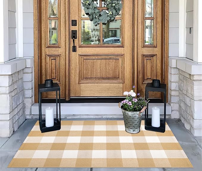 Front Door Mat Outdoor Entrance 27.5''x 43.3''Checkered Porch Rug Cotton Washable Farmhouse Layered Doormat for Indoor/Outdoor, Kitchen, Entryway,Bathroom