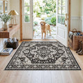 Non-Slip Washable 3x4 Entryway Rug - Boho Low Pile Throw Rugs for Kitchen Entrance Bedroom Soft Thin Area Rugs for Hallway Front Door Bathroom Vintage Distressed Home Decor (Black/Beige/Grey,3x4)