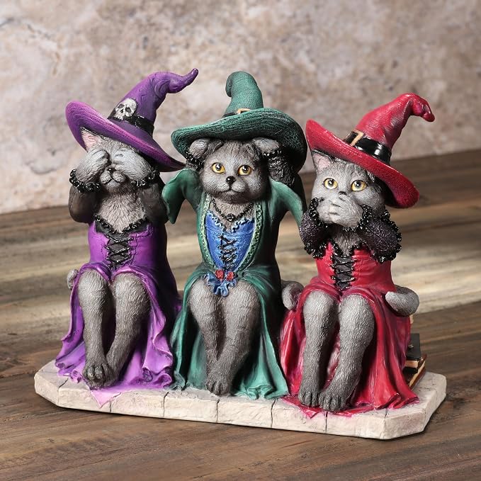 Veronese Design 4 7/8 Inch See No Evil Hear No Evil Speak No Evil Witch Cats Resin Animal Collectible Figurine