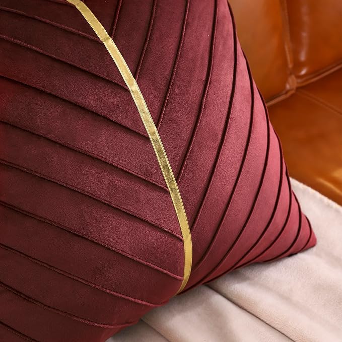 Velvet Throw Pillow Covers 22x22 inch Pack of 2 Gold Decor Burgundy