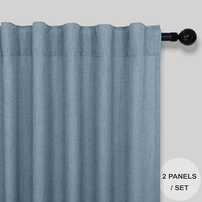 Blue Curtains 38 Inch Width for Kitchen Door 2 Panels Back Tab Rod Pocket Semi Sheer Linen Skinny Light Blue Small Curtain for Bedroom Laundry Bathroom Side Windows Country Farmhouse Wide 38x63 Length