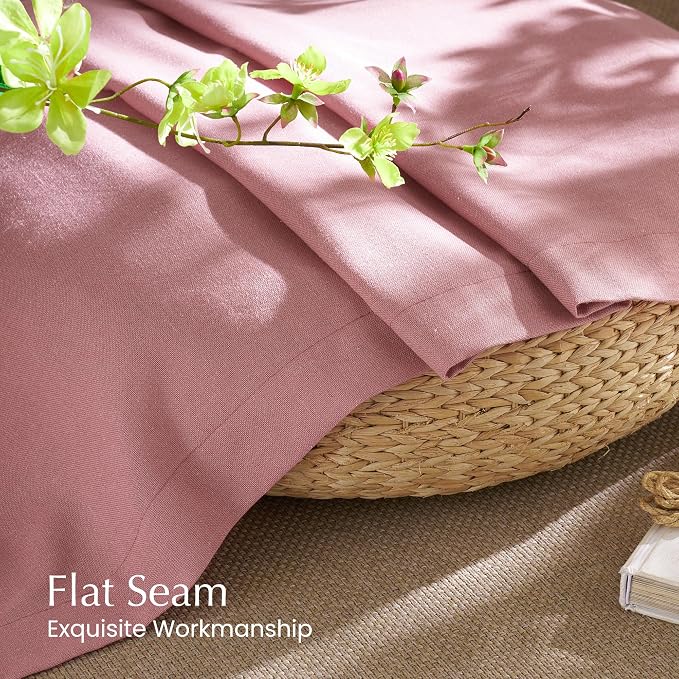 NICETOWN Thick Pink Sheer Curtains 96 inches Long for Girls Room, Rod Pocket & Back Tab Flax Linen Burlap Window Treatments Privacy Assured with Light Filtering for Bedroom, W55 x L96, 2 Panels