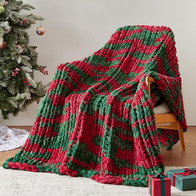Negwoo Chunky Knit Throw Blanket, Knitted Throw Chenille Yarn, 40"*50" | Soft Thick Cable Knitted Blankets, Handmade Big Thick Blanket, Machine Washable Cute Comfy Blanket for Home Decor, X stripe