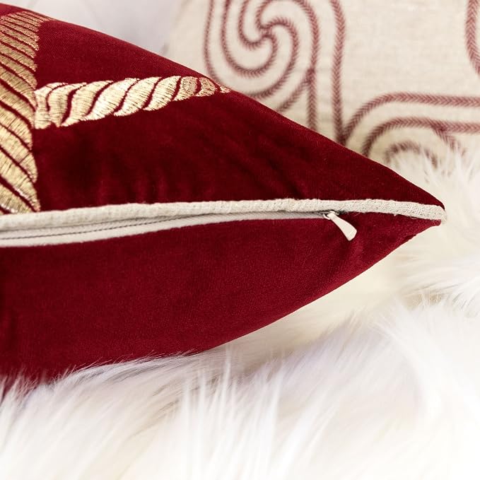 Embroidery Red Velvet Throw Pillow Cover, Merry Christmas Series Gift Knot Luxury Soft Fuzzy Cozy Warm Slik Gift Square Couch Cushion Pillow Case 20 x 20 Inch, Cover Only